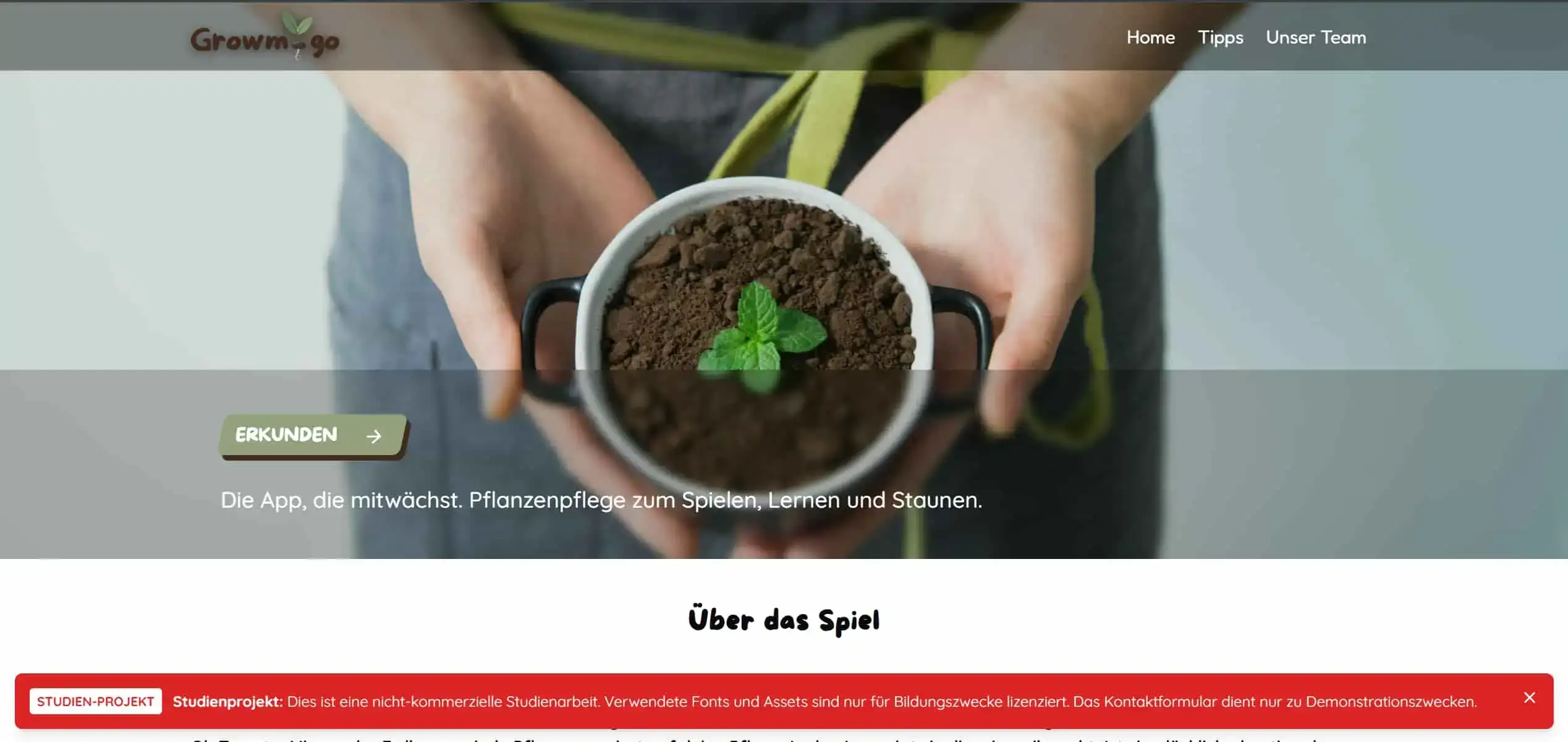 Screenshot des Growmigo Projekts
